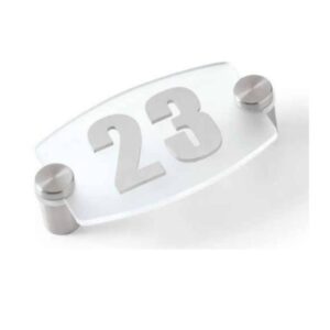 Placca in plexiglass satinato con supporti in acciaio inox 2 numeri